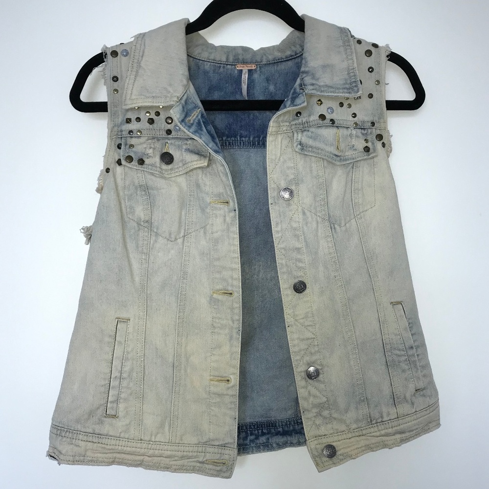 Free People Studded Blue Jean Vest
